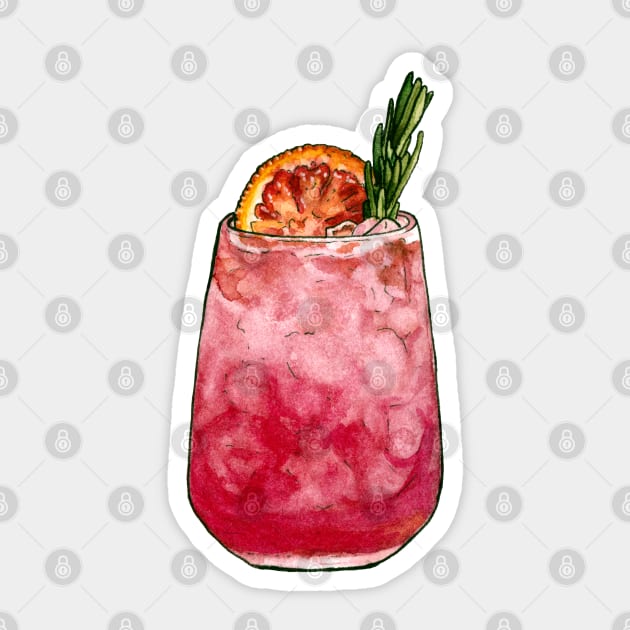 Pink Cocktail with Orange Slice - Watercolor Sticker by AquarellChill